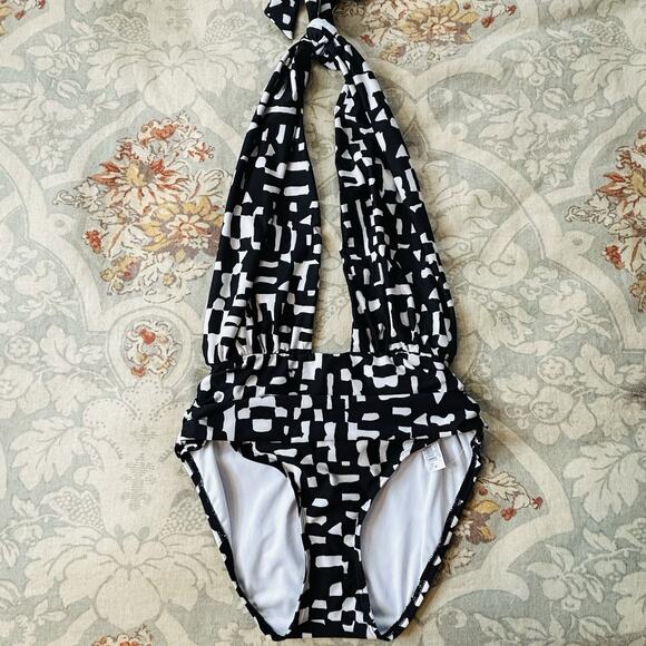 Banana Republic Other - Banana Republic One Piece Swimsuit S Black Cream Geo Print Lined Halter NWT